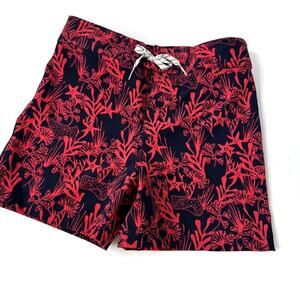 Coolibar Boys board shorts swim trunks coral and navy reef shorts size small